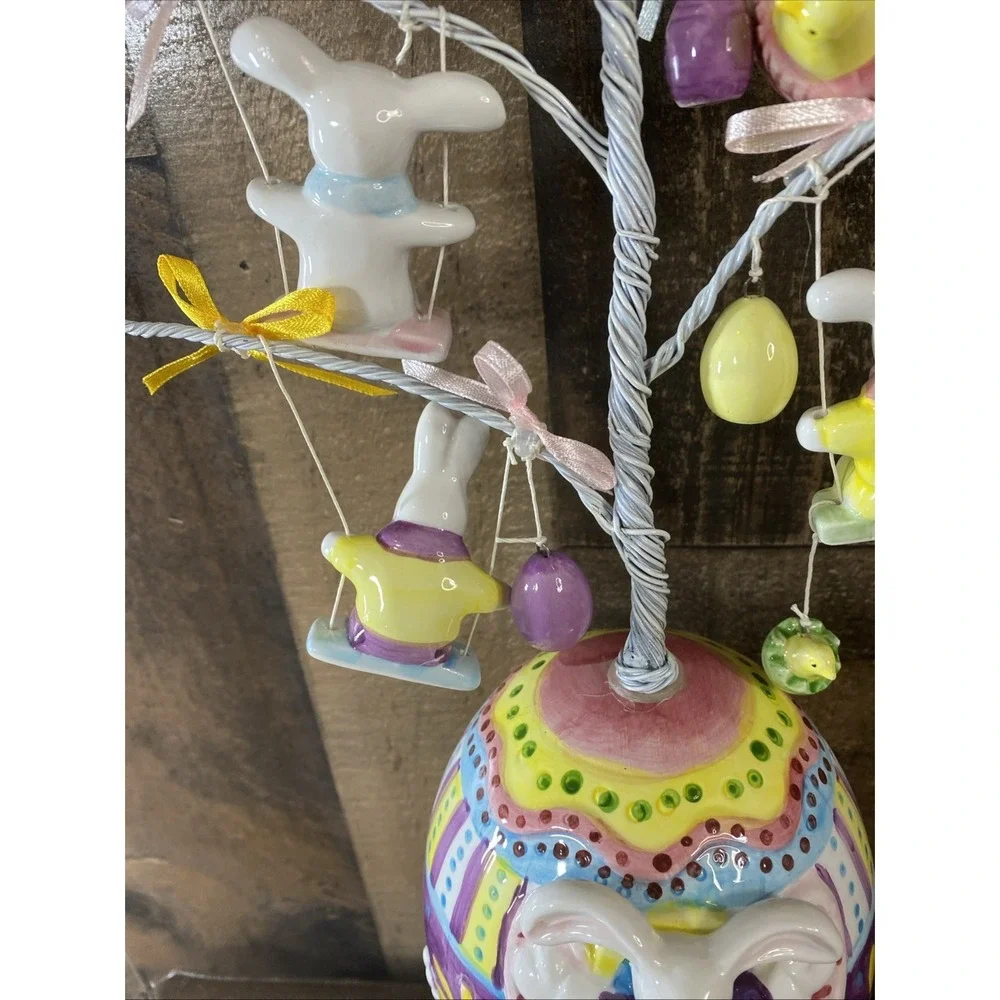 Vintage 90s Porcelain Easter Ornament Tree Whimsical Bunny Chick ~ REPAIR Needed